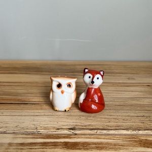 New Ceramic Woodland Animal Fox/Owl Salt and Pepper Shakers